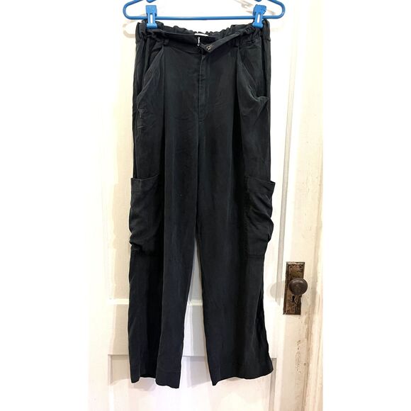 Reformation Pants - REFORMATION Black Pleated Wide Leg Tencel Cargo Pants Trousers  Women's Size 8